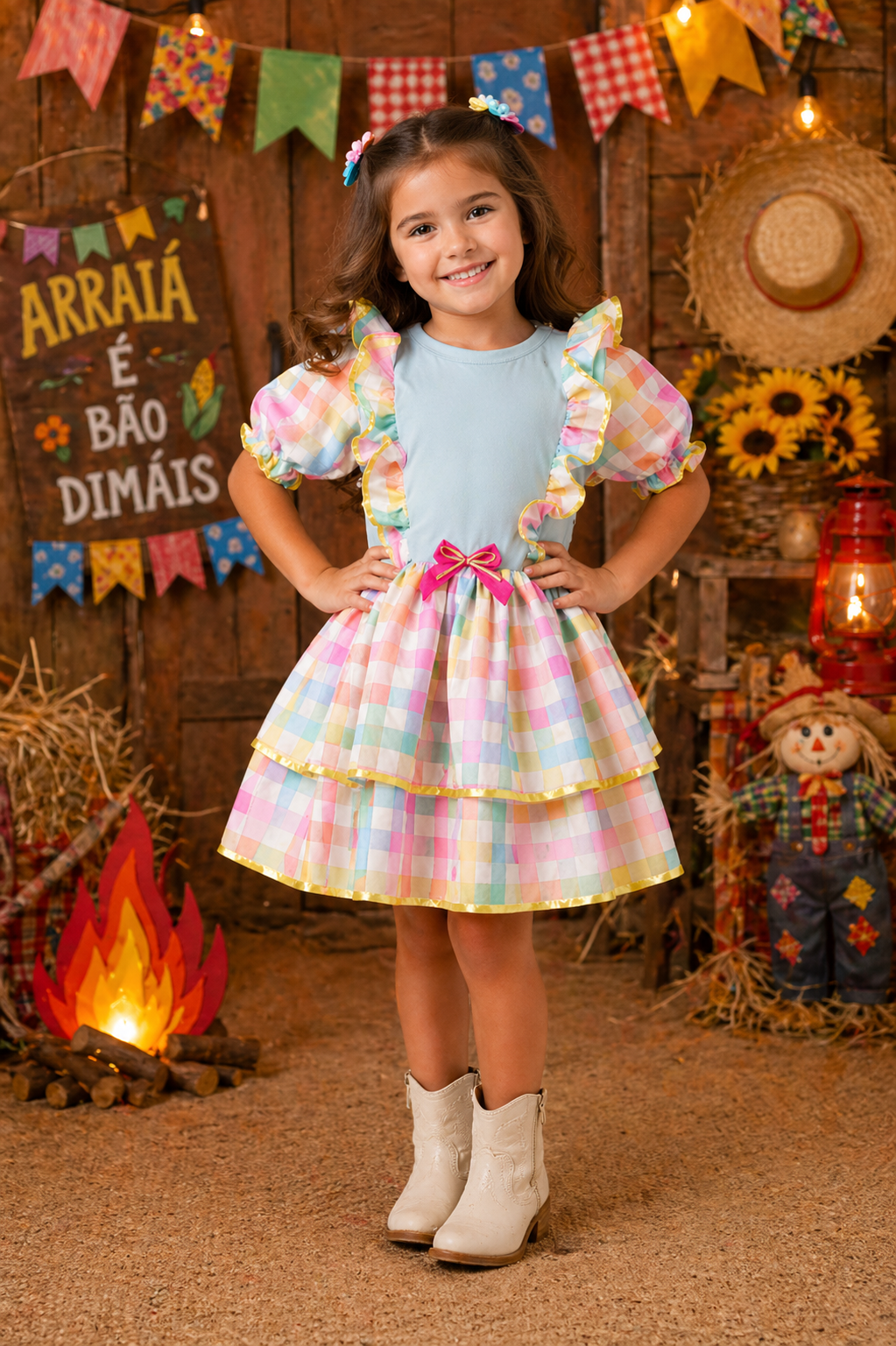 🌽 Vestido Infantil Festa Junina – Caipira Tradicional colorida